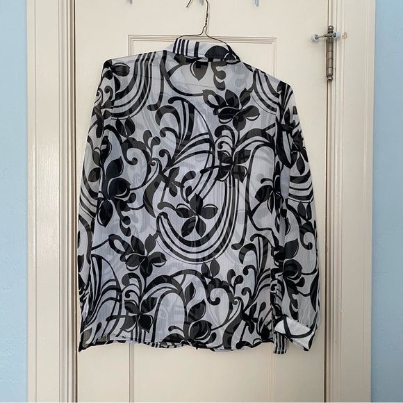 Travel Smith Trending Black and White Easy Care Sheer Button Down Shirt Size PL - Picture 3 of 9